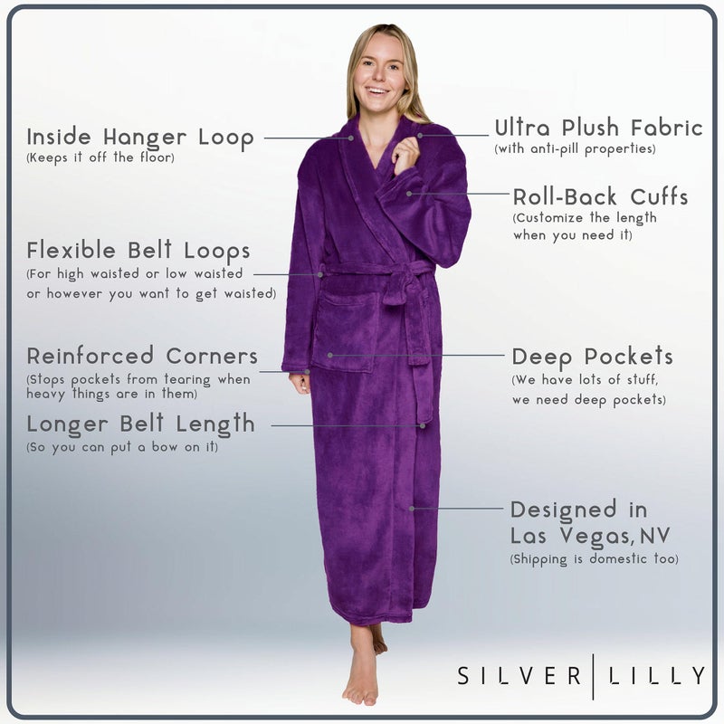 Silver Lilly Premium Womens Robe with Shawl Collar, Plush Fleece Long Bath Robe for Women, Fluffy, Warm, Fleece Women's Bathrobe - Image 5